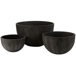 LANADECO Set de 3 cache-pots ronds céramique bas noirs