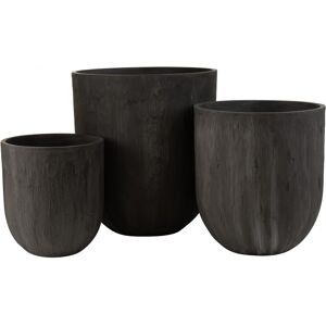 LANADECO Set de 3 vases ronds céramique hauts noirs