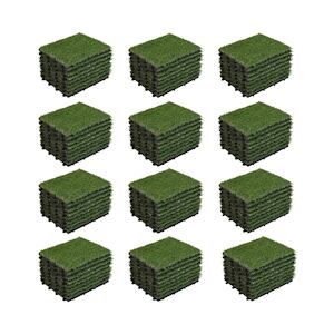 Oviala Business Lot de 96 dalles clipsables gazon artificiel vert - Oviala