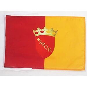 AZ FLAG BANDIERA CITTÀ DI ROMA CON STEMMA 45x30cm BANDIERINA ROMANA CON BLASONE 30 x 45 cm cordicelle