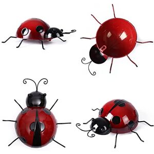 NTCL 4 Pcs Lieveheersbeestje Tuindecoratie Wandsculptuur Decoratie Metalen Kever Wanddecoratie Tuinhek Binnen Roestdecoratie Balkondecoratie Insecten Woondecoraties 3D Insectenhekken Decor Rood