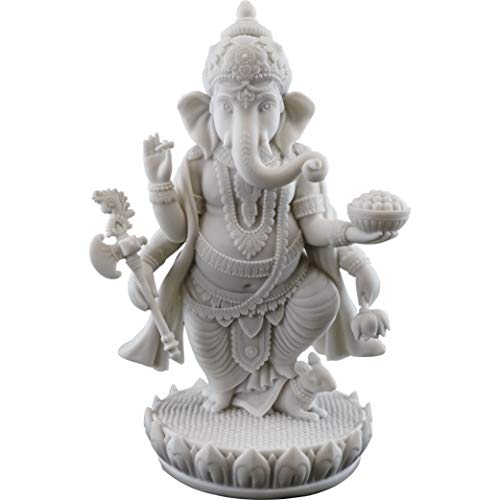 Top Collection 7.5" H 4.75" staand Ganesh-standbeeld in witte marmeren afwerking hindoeïstische heer van succes beeldhouwkunst