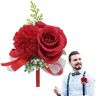 Geruwam Bruiloft Boutonniere, Zijde Boutonniere Pins Voor Mannen Bruiloft, Kunstmatige Bloem Rose Corsage, Handgemaakte Rode Roos Bruiloft Boutonniere Bloem Voor Huwelijksceremonie Verjaardag Etentje