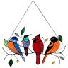 RUSTOO Multicolor vogels op een draad,Gebrandschilderd glas raamhangers Gebrandschilderd glas vogel ornamenten venster zonnevanger voor huisdecoratie 4 vogels