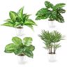 PASCH ® Set van 4 tropische kunstplanten zoals echt (25 cm) in witte keramische potten: o.a. Monstera kunstpalm & Areca kunstpalm, kunstplanten in pot, nepplant, kunstbloemen in pot
