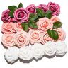 PartyWoo Kunstbloemen, 20 stuks kunstrozen met stengels, witte nepbloemen, schuimbloemen, rozen, kunstbloemen, kunstbloemen, kunstbloemen voor decoratie, bruiloft decoratie