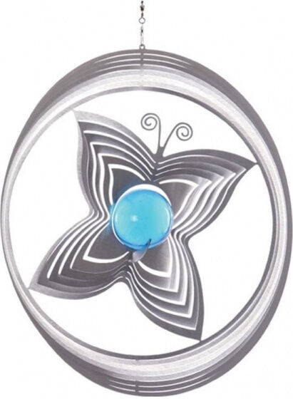 Art Bizniz windgong Vlinder 20 cm RVS zilver/blauw - Zilver,Blauw
