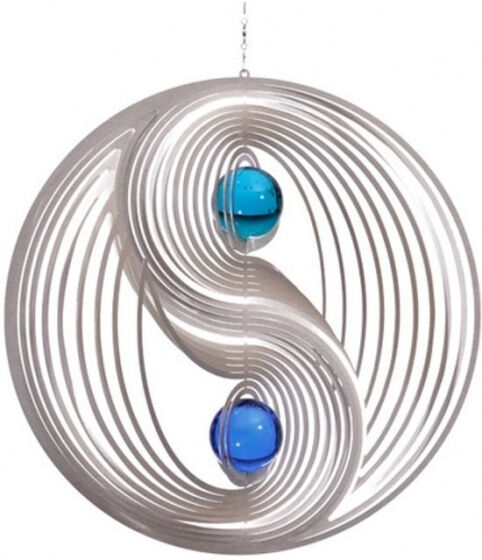 Art Bizniz windgong Yin Yang 23,4 cm RVS zilver/blauw - Zilver,Blauw