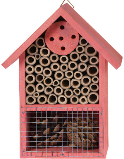 Pro Garden insectenhotel 15 x 8 x 20 cm hout roze - Roze