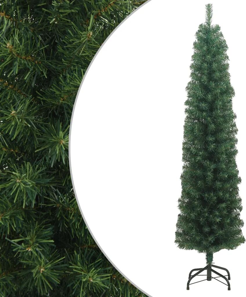 vidaXL Slankt kunstig juletre med stativ grønn 240 cm PVC