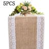 Gelldg 5Pcs 30X275Cm Vintage Look Juta Corredor de Mesa Renda Hessian Fita de Mesa para Presente de Casamento Festival Evento Decoração de Mesa Festa Festiva