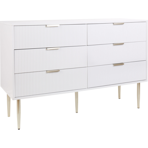 Beliani Byrå Vit MDF 6 Lådor Metall Ben Handtag Skandinavisk Modern Design Sovrum