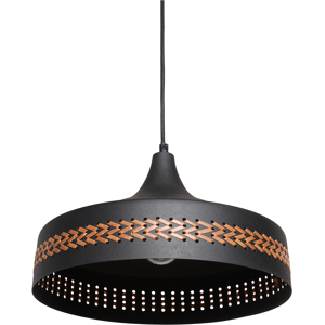 Beliani Hängande lampa Svart järn PU läder kupa skärm Modern samtida stil