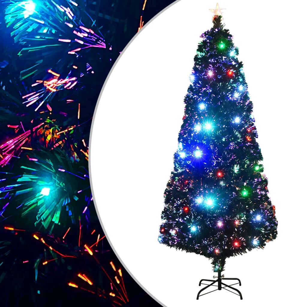 vidaXL Umelý vianočný stromček, podstavec a LED 210 cm, optické vlákno