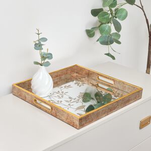 Gold Printed Mirrored Tray - Large - 37cm x 37cm Material: Resin, glass, wood