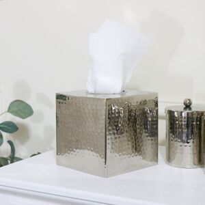 Hammered Silver Metal Tissue Box Material: Metal