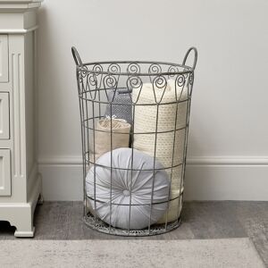 Large Ornate Rustic Grey Laundry Storage Basket - 61cm Material: Metal