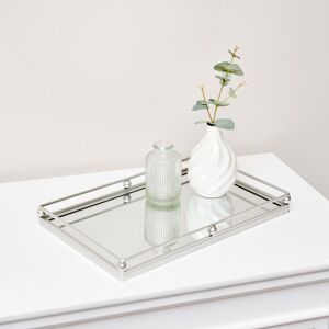 Silver Rectangle Mirrored Display Tray Material: Metal, Glass