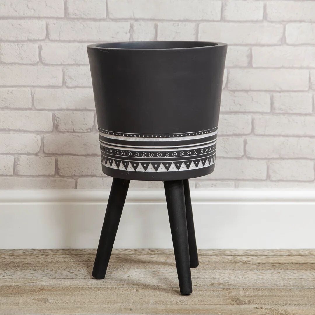 Photos - Flower Pot World Menagerie Ornate Fibre Clay Planter Black With Wooden Legs Large bla