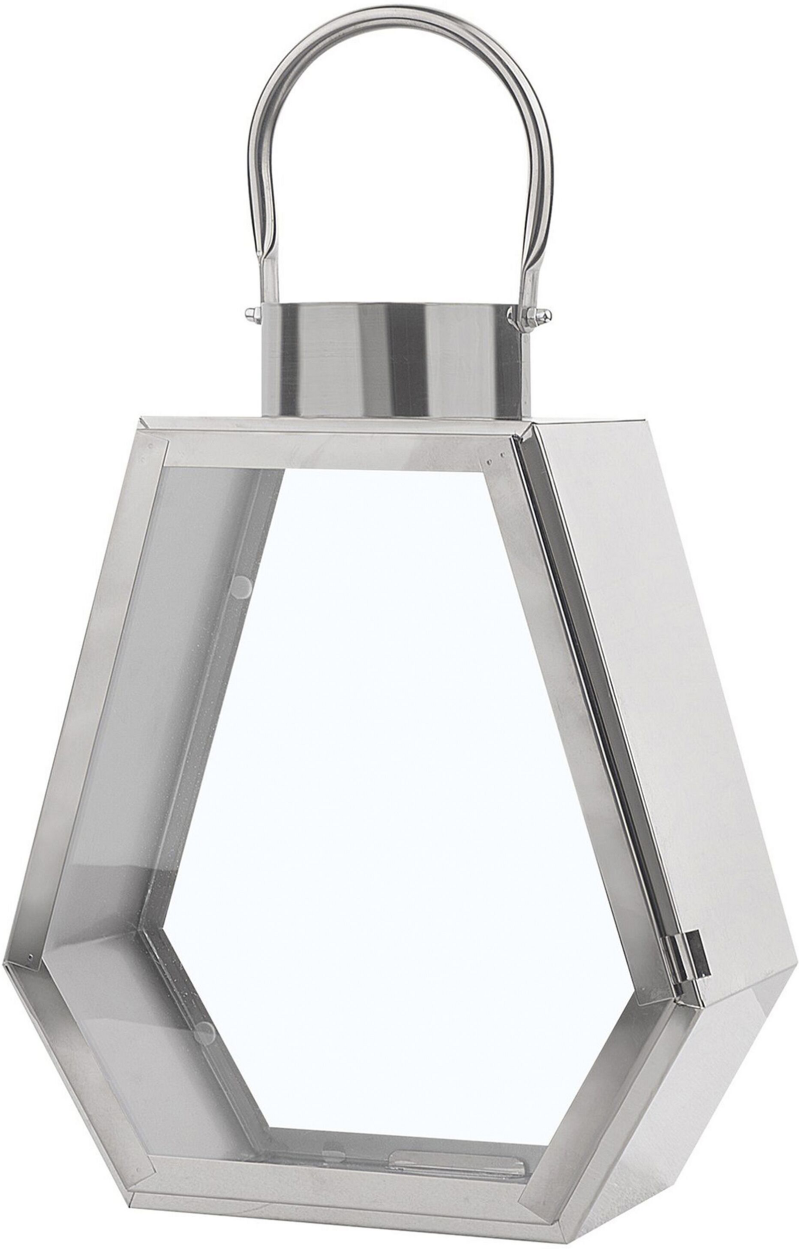 Beliani Metal Lantern Silver Stainless Steel H 46 cm Geometric Pillar Candle Holder