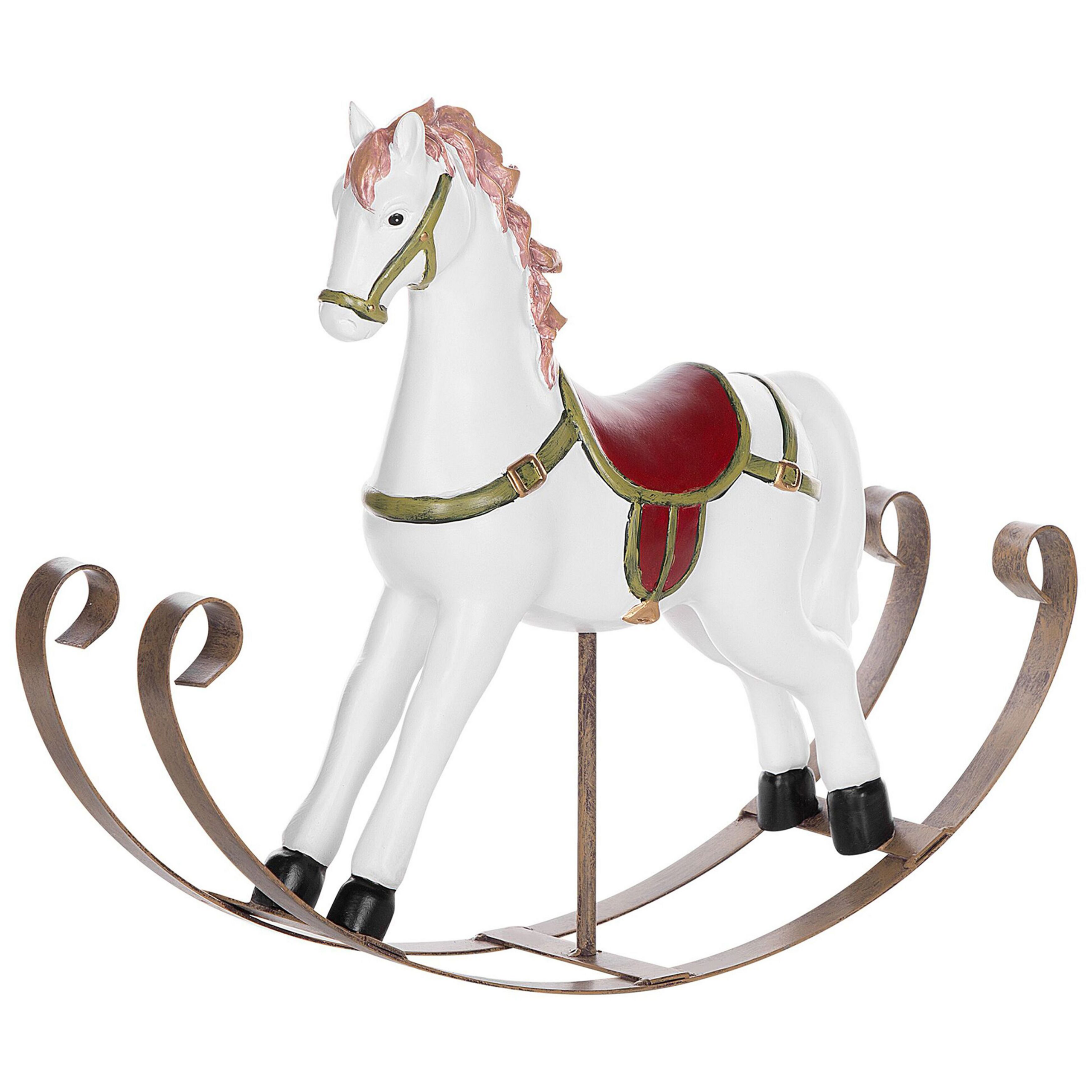 Beliani Decorative Figurine White Polyreisin 35 cm Rocking Horse