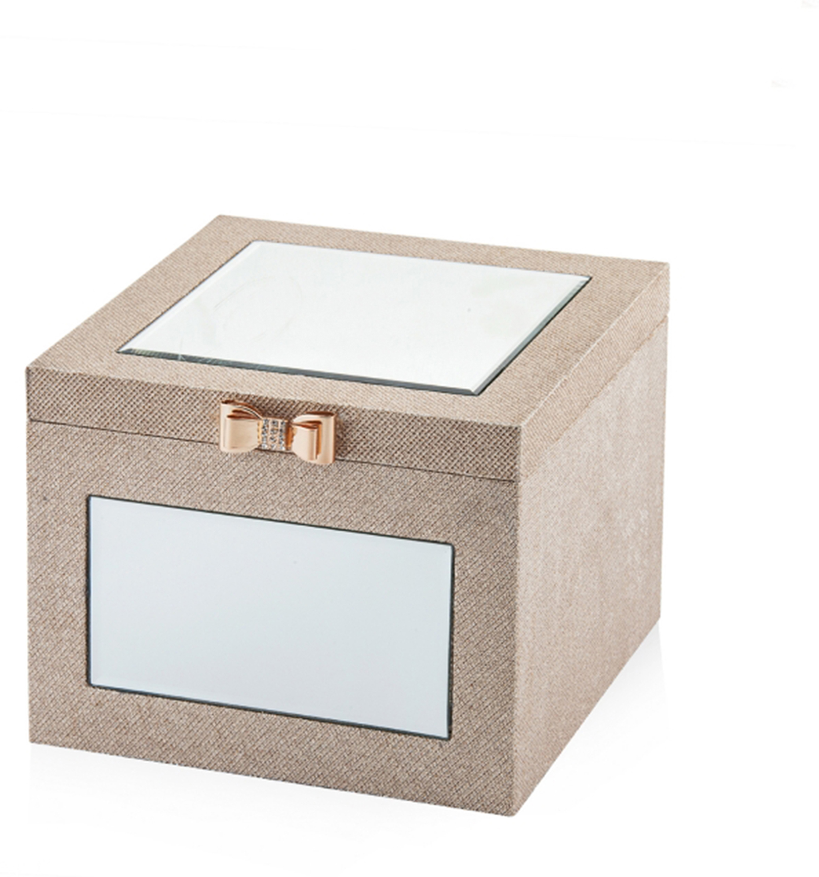 Beliani Trinket Box Beige Faux Leather with Mirrors 25 x 25 cm Decorative Glamour