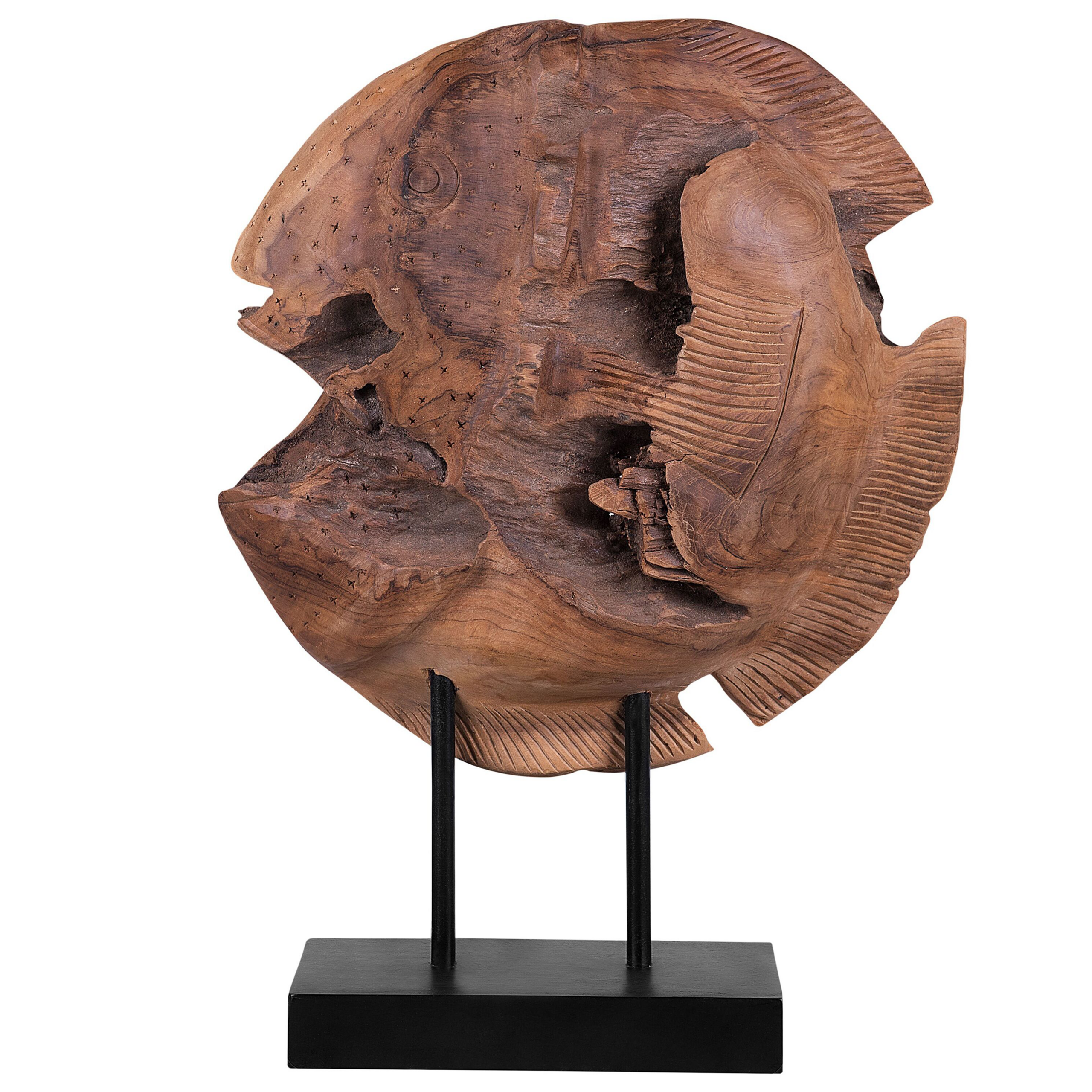 Beliani Decorative Figurine Fish Light Wood Teak 41 x 31 cm Rustic Style