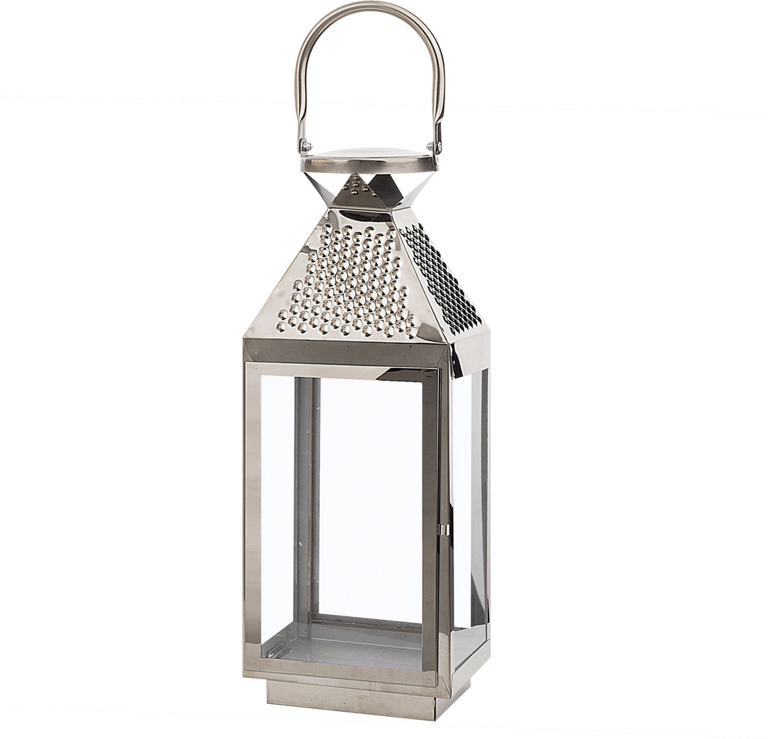 Beliani Metal Lantern Silver Stainless Steel H 40 cm Pillar Candle Holder