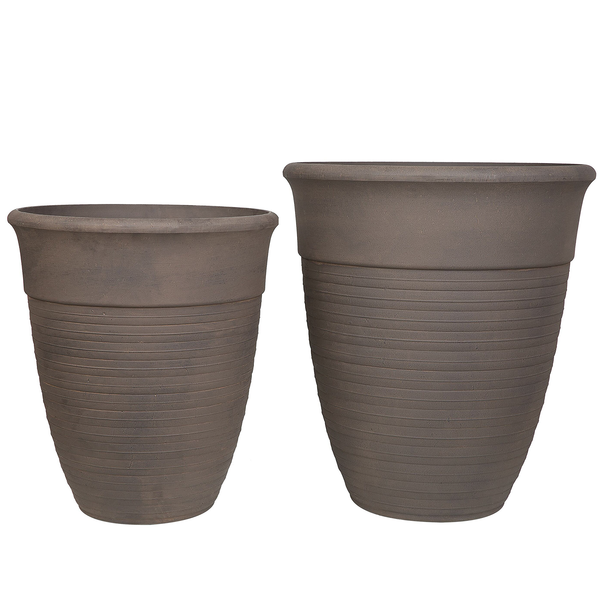 Beliani Set of 2 Plant Pots Planters Solid Brown Stone Mixture Round Various Sizes Outdoor Resistances All-Weather