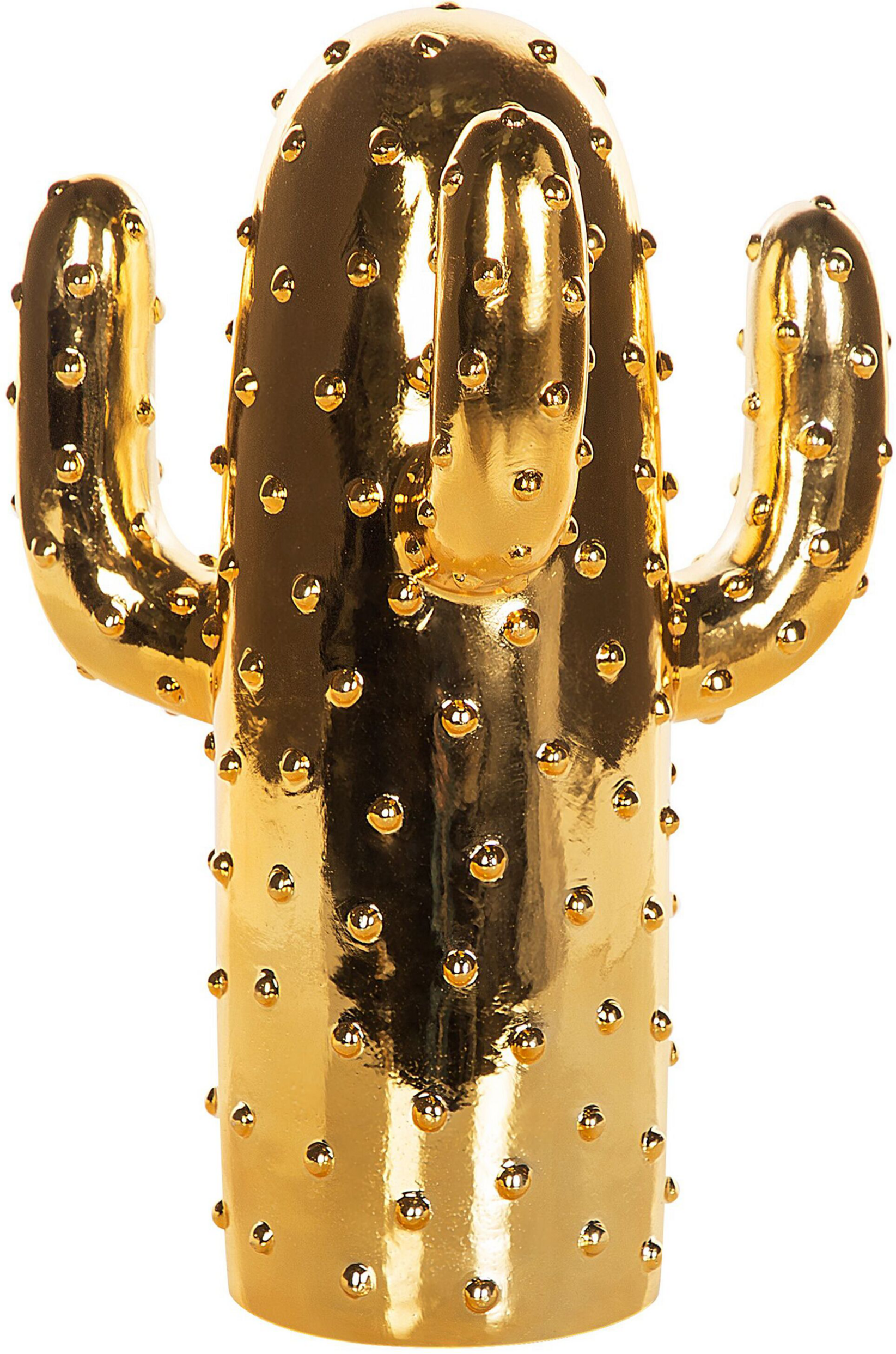 Beliani Decorative Figurine Cactus Gold Polyreisin 29 cm glamour