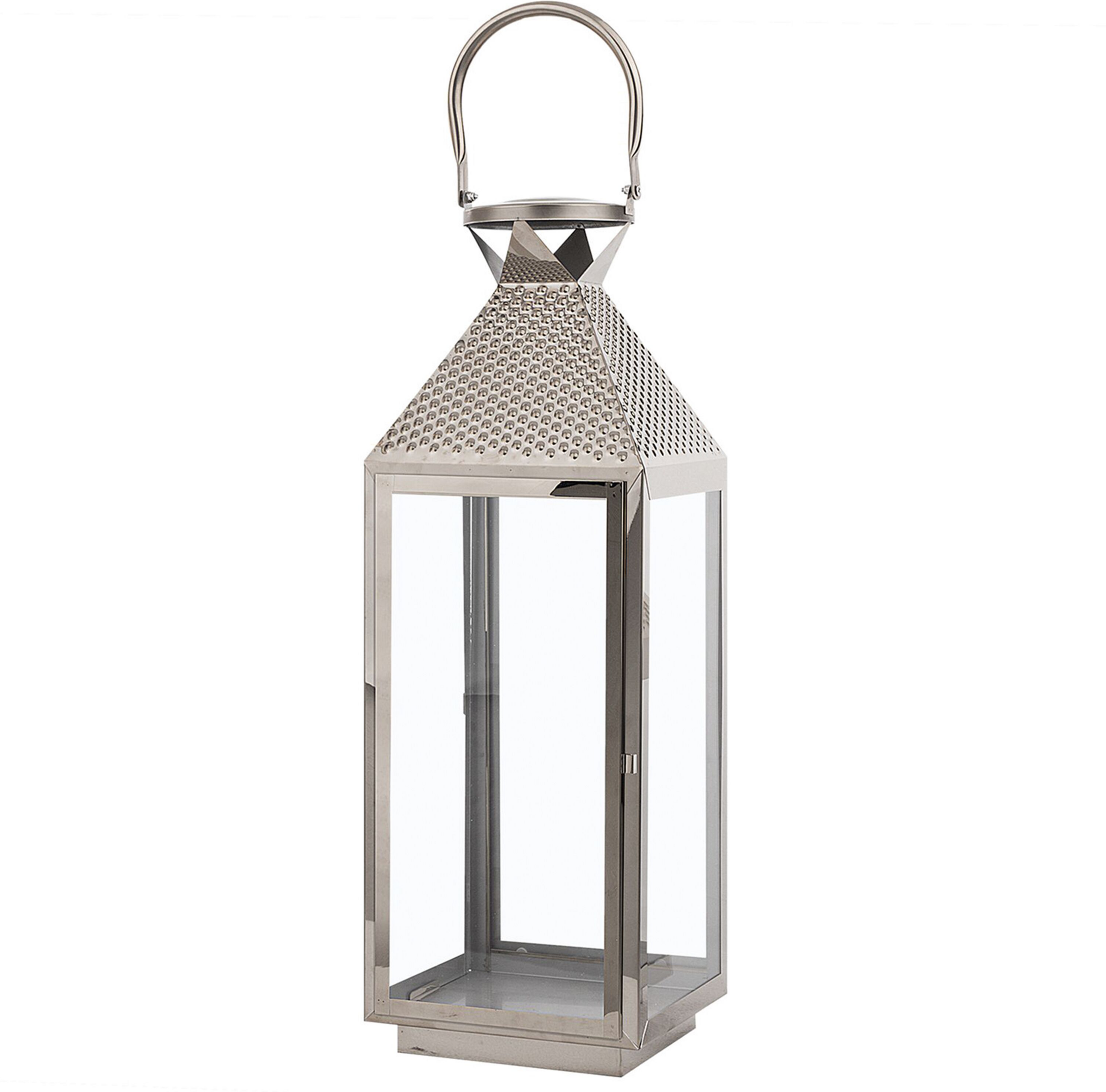 Beliani Metal Lantern Silver Stainless Steel H 55 cm Pillar Candle Holder