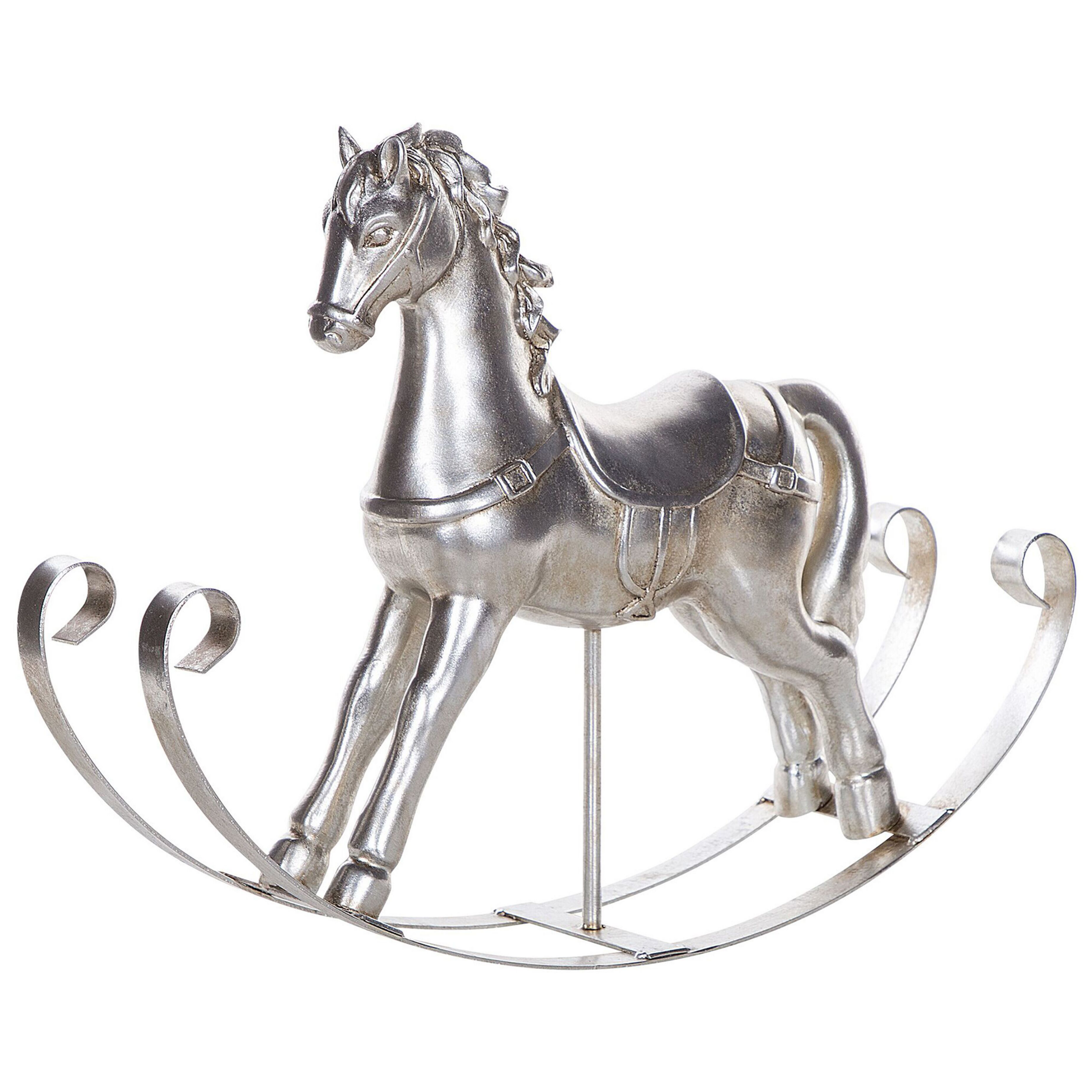 Beliani Decorative Figurine Silver Polyreisin 35 cm Rocking Horse