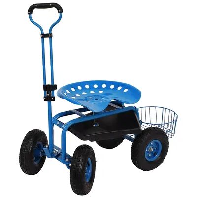 SUNNYDAZE DECOR Sunnydaze Steel Rolling Garden Cart with Swivel Steering/Planter - Blue, Brt Blue