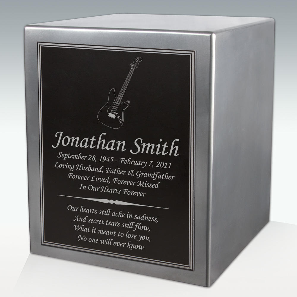 Perfect Memorials Electric Guitar Seamless Silver Cube Resin Cremation Urn