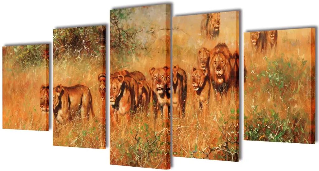 vidaXL Set de toiles murales imprimées Lions 100 x 50 cm