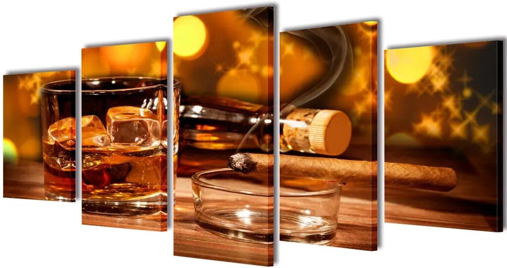 vidaXL Set de toiles murales imprimées "Whisky et cigare" 100 x 50 cm