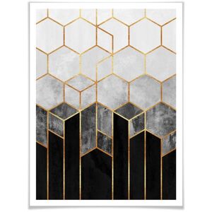 Wall-Art Poster »Hexagon Schwarz Grau«, Schriftzug, (1 St.), Poster ohne... bunt Größe