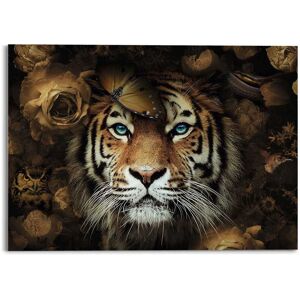 Reinders! Glasbild »Glasbild Tiger Tierreich - Blumen - Herbstfarben - Blaue... braun Größe