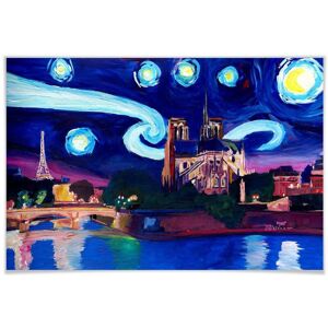 Wall-Art Poster »Van Gogh Stil Stadt Paris bei Nacht«, Stadt, (1 St.), Poster... bunt Größe