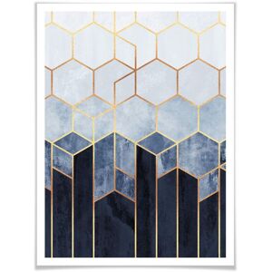 Wall-Art Poster »Hexagon Blau Weiss«, Schriftzug, (1 St.), Poster ohne... bunt Größe