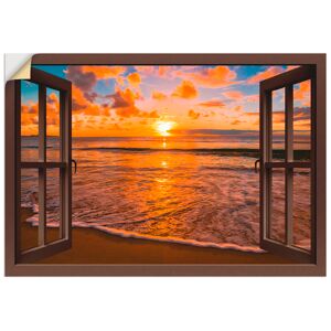 Artland Wandbild »Fensterblick Sonnenuntergang am Strand«, Sonnenaufgang &... braun Größe