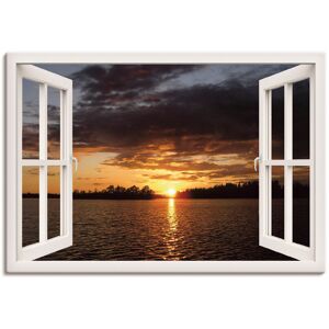 Artland Leinwandbild »Sonnenuntergang am See, weisses Fenster«, Seebilder, (1... braun Größe