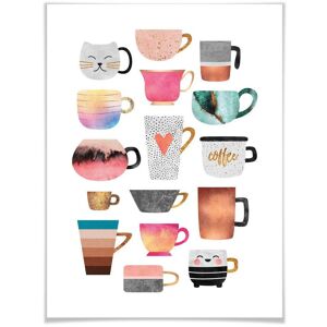 Wall-Art Poster »Kaffeetassen Bunt«, Geschirr & Besteck, (1 St.), Poster ohne... bunt Größe