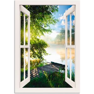 Artland Wandbild »Fensterblick Angelsteg am Fluss«, Fensterblick, (1 St.),... weiss Größe