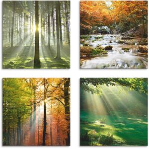 Artland Leinwandbild »Wald Wasserfall Herbsttag«, Wald, (4 St.), 4er Set,... grün Größe