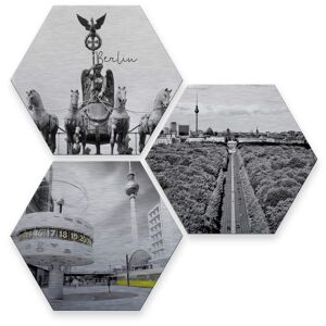 Wall-Art Mehrteilige Bilder »Silberfarben Effekt Berlin Collage«, (Set, 3... Silberfarben Größe