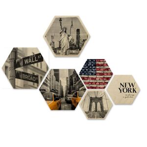 Wall-Art Mehrteilige Bilder »New York Collage Stadt Holzdeko«, (Set, 6 St.,... mehrfarbig Größe
