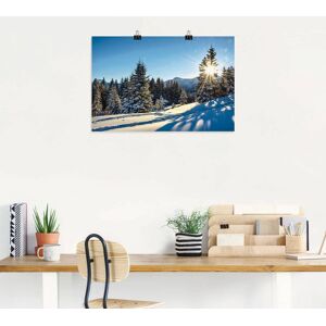 Artland Poster »Winterlandschaft mit Sonnenstern«, Berge, (1 St.), als... blau Größe
