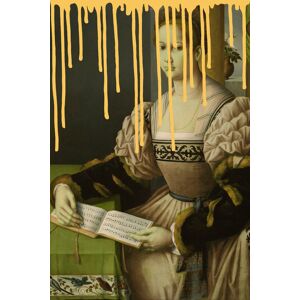 queence Acrylglasbild »Frau mit Buch« gelb Größe