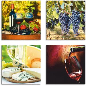 Artland Leinwandbild »Gläser Rotwein, Trauben, Käse«, Getränke, (4 St.), 4er... rot Größe